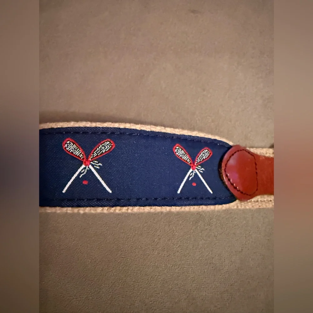 Leatherman Ltd.- Embroidered Lacrosse Belt w/Brown Leather Buckle (24”), Navy